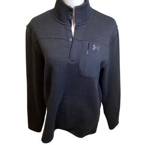 Under Armour Men's Black ColdGear Fleece 1/4 Snap Pullover Sweater Large